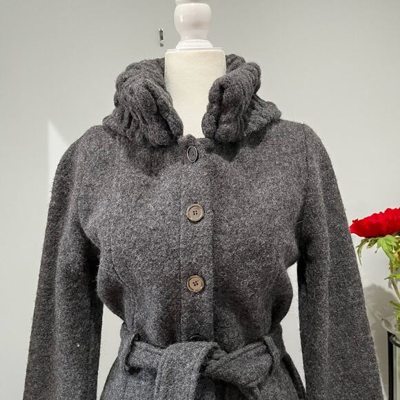 NEW Willi Smith Wool Classic Belted Longline Knit Swing Embellished Car Coat S - Picture 7 of 16